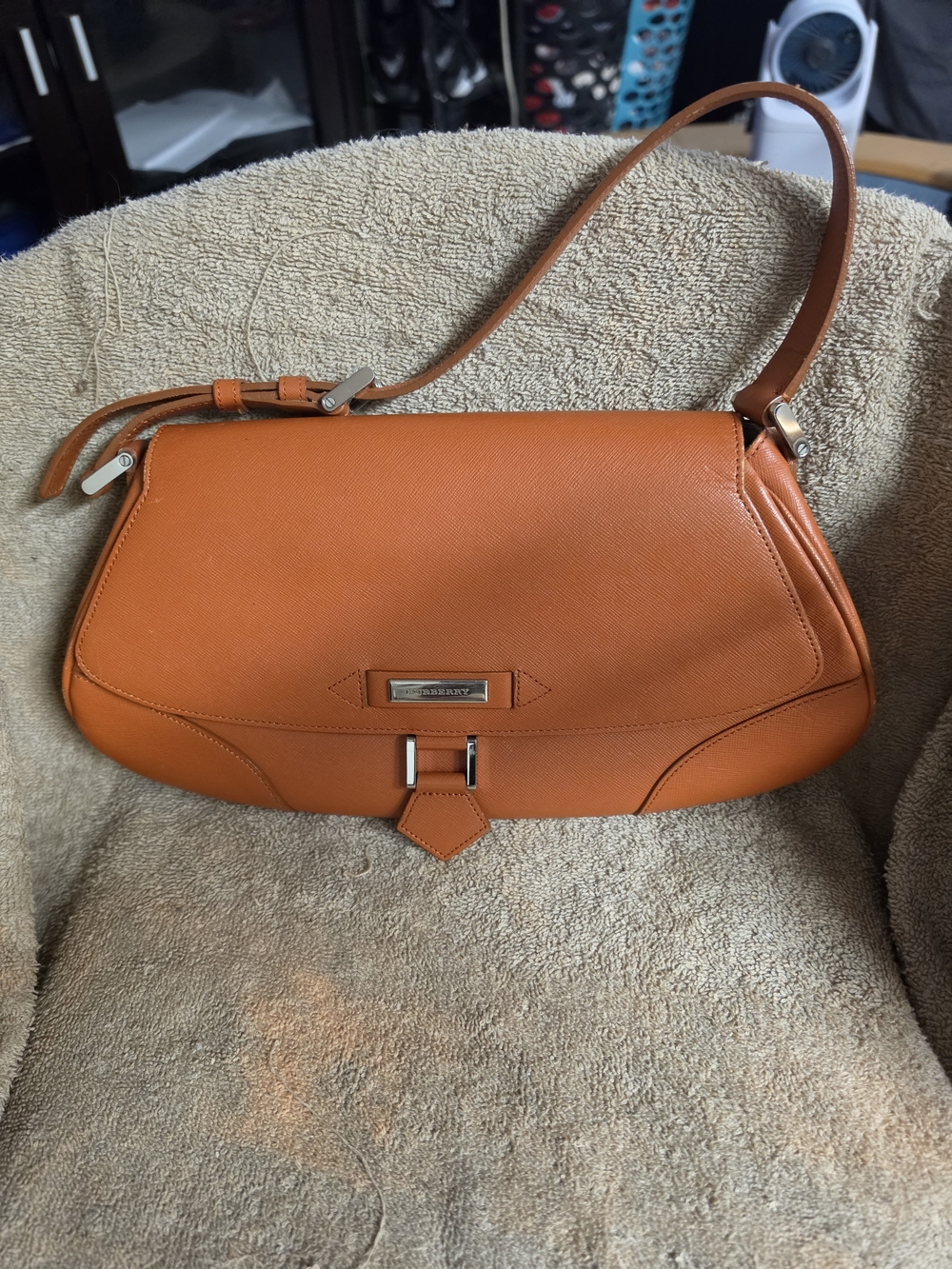 Vintage Burberry Orange Leather Shoulder Bag Or Clutch with Silver Hardware